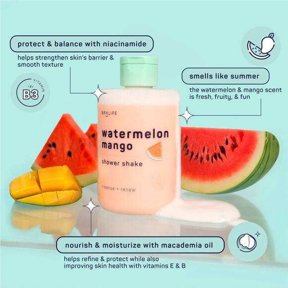 SpaLife Watermelon Mango Shower Shake + Body Scrub Bundle Cleanse & Glow s19 - Picture 4 of 8